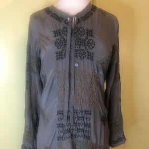 Johnny Was Biya silk grey Embroidered Tunic